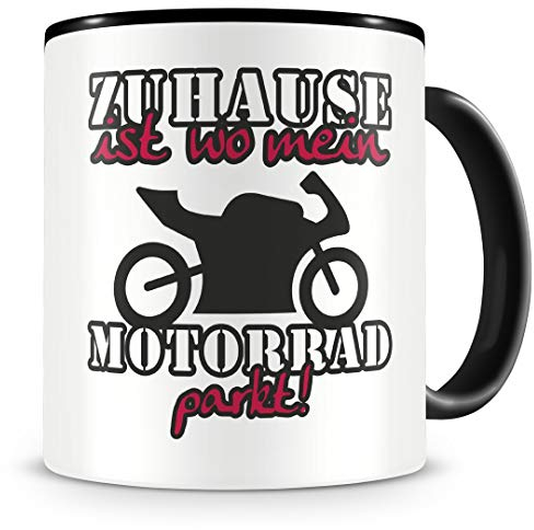 Samunshi® Motorrad Tasse mit Spruch Zuhause ist Motorrad Geschenk für Motorrad Fans Kaffeetasse groß Lustige Tassen zum Geburtstag schwarz 300ml