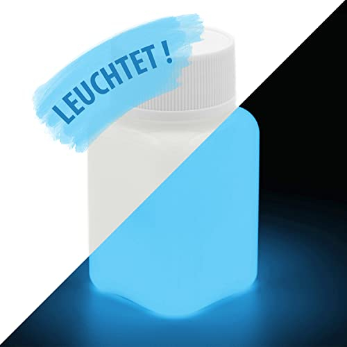 LUMENTICS Pintura azul fluorescente 100 g – Pintura que brilla en la oscuridad para pintar – Pintura UV con efecto resplandor – fosforescente – Fabricado en Alemania