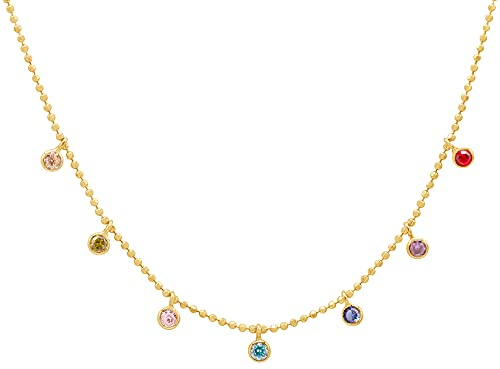WANDA PLATA kugelkette silber 925 Goldkette Halskette Choker Halsband Kugeln und Zirkone Anhänger Sterling Silber Vergoldet für Frauen, Kette 40+ 5 cm, Geburtstag, Weihnachten in Geschenkbox