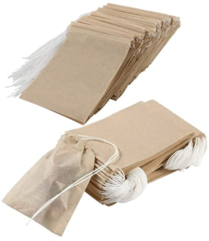 Lahviuu Tea Bags Empty, 200 Pcs Paper Filter Disposable Natural Pulp Material Infuser with Drawstring, Loose Leaf Strainer Bag for and Herb Powder, 5cm x 7cm (Original Color), Brown