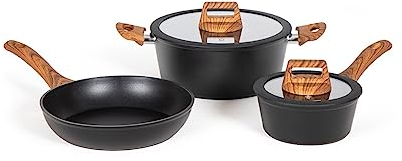 Livoo, Batterie de cuisine 5 pièces MEP147, composée de : 1 casserole avec couvercle Ø 16x7 cm, 1 poêle Ø 24x5 cm et 1 faitout avec couvercle Ø 24x10 cm, en Aluminium avec Revêtement antiadhésif