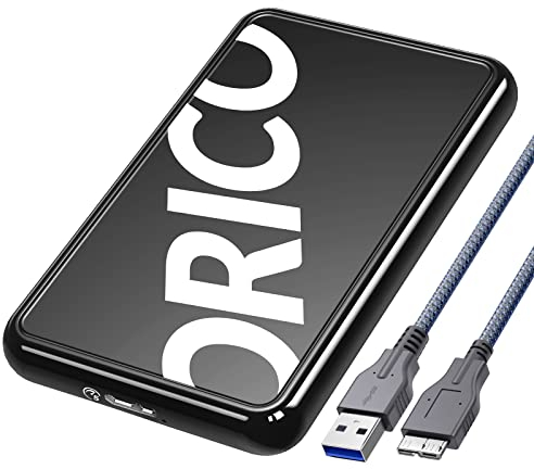 ORICO Festplattengehäuse 2,5 Zoll, 5Gbps USB 3.0 Festplatten Externes Gehäuse für 9.5mm 7mm 2.5 Zoll SATA SSD HDD bis zu 8 TB, UASP unterstützt, mit USB Kabel, Werkzeugloses SSD Gehäuse(Schwarz)