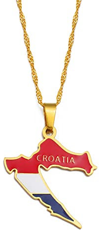 Kroatien Karte Flagge Anhänger Halsketten Frauen Mädchen Gold Farbe Karten Der Kroatischen Schmuck Für Hochzeit Kultur Urlaub Jubiläum Für Freundin Muttertagsgeschenk (Verpackt In Samtbeutel) Fa