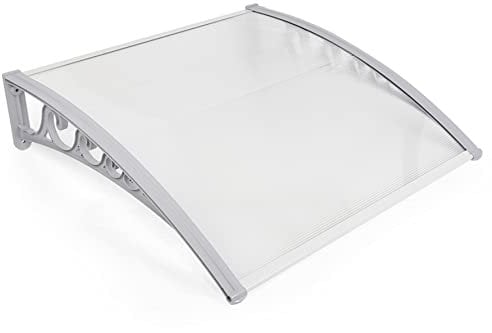 Auvent de Porte d'entrée Toit Marquise en Polycarbonate Porte Résistante Toit Abri Protection Contre La Pluie et UV,(60 * 100 cm),Cadre Gris
