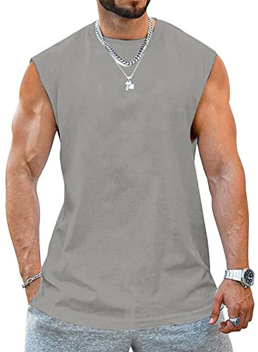 Tank Top Herren Ärmelloser Muskelshirt Workout Sport Fitness T Shirts Männer Gym Tops Trägershirts Tee Top für Men Grau L