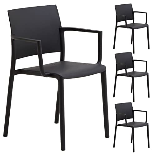 Gartenstuhl Terra im 4er Set stapelbar, schwarz - Terassenstuhl aus UV-beständigem Kunststoff, Leichter Stuhl für In- und Outdoor, Balkonstuhl aus Polypropylen