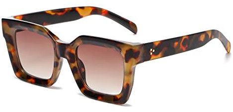 YAMEIZE Vintage Thick Rectangle Chunky Sunglasses - for Women Men Retro Square Thick Frame Black Shade Eyewear Driving