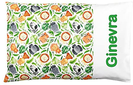 Taie d'oreiller personnalisée avec nom pour coussin de lit bébé 40 x 60 cm, idée cadeau (JUNGLA)