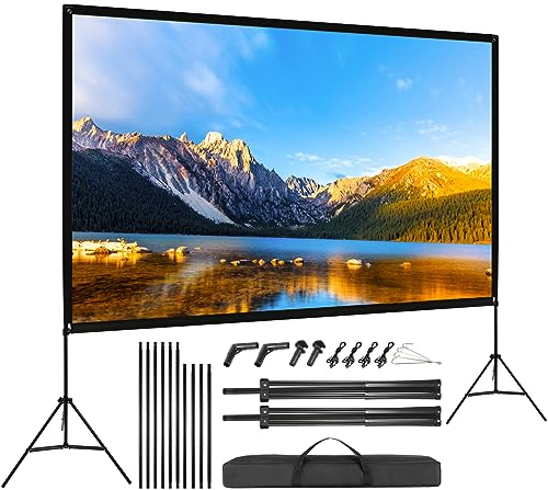 VISULAPEX Schermo per Proiettore con Supporto 120, 4K HD 16:9 Schermo del Proiettore Portatile, Grandangolo di 160 Gradi, Perfetta per Teatro Domestico, il Cinema All'aperto