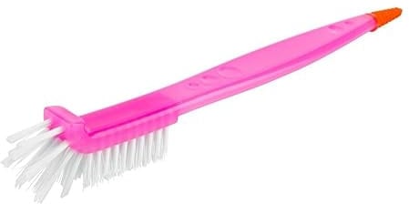 Long Handle Baby Bottle Brush Nylon Bristles 2 in 1 Curve Head Washing Up Clean (Pink)