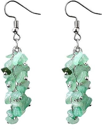 Kies Quasten Ohrringe Für Frauen,Natürlicher,Unregelmäßiger Grüner Aventurin Stein. Stein Tropfenohrringe,Hypoallergene Hakenohrringe,Baumelnde Ohrringe,Schmuck Für Weihnachtsgeschenke