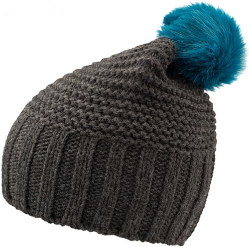 noTrash2003 Bommelmütze Pudelmütze Beanie mit Pom Pom aus Webpelz Made in Italy Strickmütze Atlantis Monte Bianco by (Grey-Tuerkis)