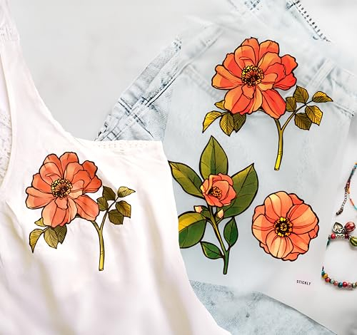 Bügelbilder Blumen Set für Textilien, DIN A4 zum Aufbügeln | Dekoration Stoffreparatur von T-Shirts, Hoodies, Jeans | Patches für Kinder, Erwachsene, Familie