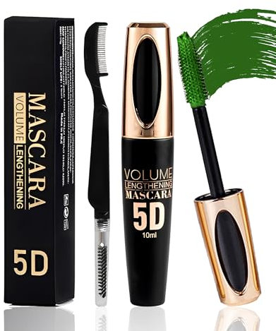 Green 5D Telescopic Mascara for Eyelashes, Waterproof Long Lasting Smudge-proof Colored Mascara, Silk Fiber Wimperntusche Volumen & Längen, Lash Extensions Effect, Augen-Make-up für Cosplay Party-06