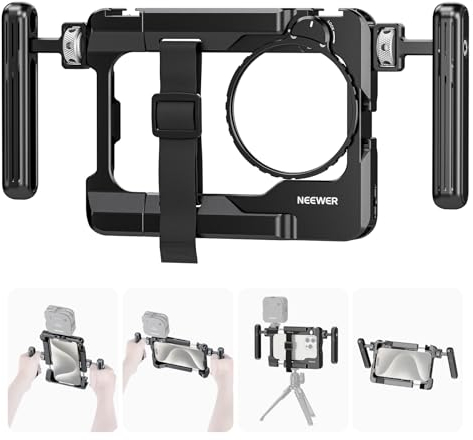 NEEWER Rig Video Universale per Smartphone con Maniglie, Adattatore Filtro 67mm, Cold Shoe AntiCaduta per Mic DJI, Stabilizzatore Gabbia Telefono per iPhone 16 Pro Max S24 Ultra Pixel 9 Pro, PA017