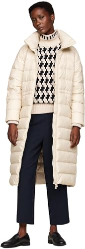 Tommy Hilfiger Damen Daunenmantel Funnel Maxi Coat Knielang, Beige (Classic Beige), XL