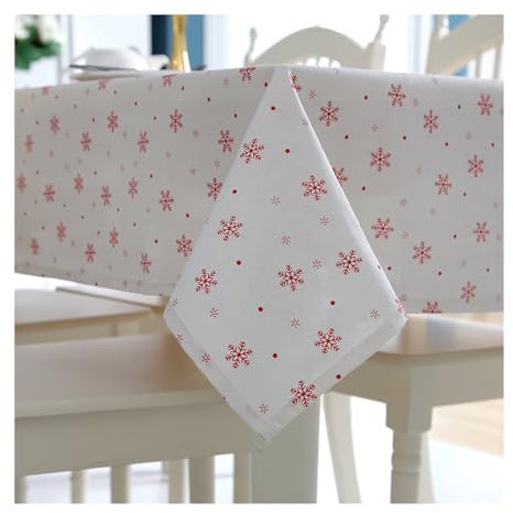 Epinki Tischtuch, Stil 2 Tischdecken Schneeflocke Gestickt Polyester Baumwolle, Tischtücher Garten Abwaschbar für Drinnen Draussen Garten Esszimmer Party und Festen, 140x250CM