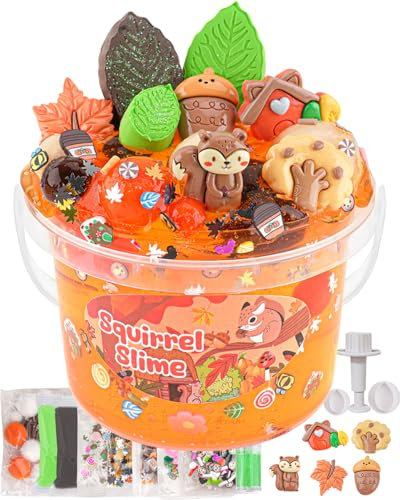 Squirrel Orange Slime Kit, Seau de Slime Transparent avec Argile Slime, 10 Paquets d'ajouts de Slime, Slime pour Enfants, Jouets sensoriels, Cadeau de Pâques pour Filles et Cadeau pour garçons