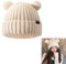 Doukesh Winter Beanie Mütze für Damen,Thermo Strickmütze Damen,Warme Wintermütze,Süßer Bär Wintermütze,Mütze Winter,Dehnbare Weiche Wollmütze, Frauen,Weiß