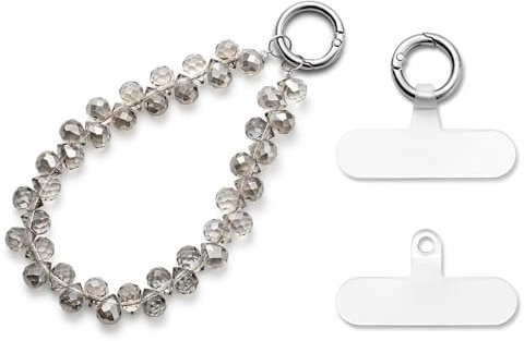 MORSUNBELA Handykette Perlen Grau Handschlaufe Handy Kurz Handgelenk Handykette Universal Handyband Glitzer Perlenband