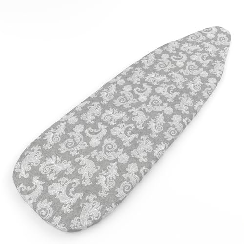 Encasa XO Bügelbrettbezug Mit 4 mm Extra Dicker Filzpolsterung für Dampfbügeleisen – Grau Chambray – (Passt auf Standard-Medium-Bügelbretter Von 112x34 cm) Elastische Passform, Hitzereflektion