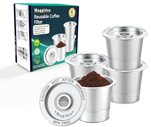 4 Pack K Cup Reusable Coffee Pods for K: Stainless Steel Refillable K Cup - Reusable Coffee Filter for K e u r i g 1.0 Coffee Maker, Permanent, Eco-Friendly, BPA-Free (K Cups 1.0 x4)