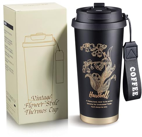Jenshhch Keramik Thermobecher Kaffeebecher to go Thermo 280ml mit Blumenmuster, Isolierter Porzellan Teebecher to go mit Silikondeckel für Auto & Büro (D)