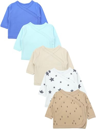 TupTam Baby Jungen Langarm Wickelshirt Baumwolle 5er Set, Farbe: Blau_Beige_Pfeile_Sterne, Kinder Größe: 80