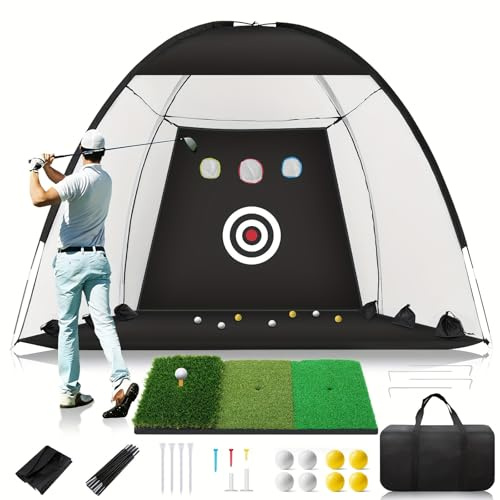 Rete da golf resistente alle intemperie, versatile, con tappetino, rete da golf stabile per giardino e interni, set completo per allenamento da uomo, nero, 300 x 180 x 240 cm
