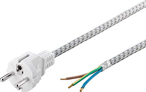 Goobay 50504 Schutzkontaktkabel hitzbeständig zum Konfektionieren, 3 m, Weiß-Silber
