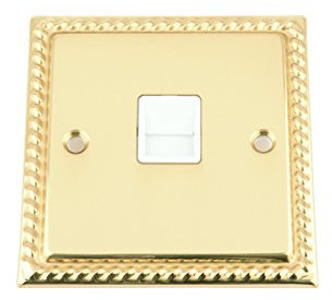 Master Telephone BT Plug Socket - Polished Brass - Georgian - White Insert