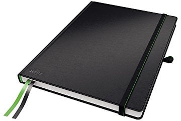 Leitz Complete Qualitäts-Notizbuch A4 liniert, 160 Seiten, 80 Blatt, Hardcover mit hochwertigem Einband, 100 g/m² Papier FSC zertifiziert, Verschluss, Lesezeichen, Stiftschlaufe, Schwarz, 44720095