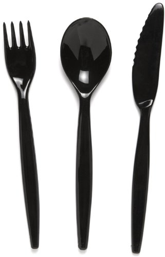 Harfield Polycarbonate Plastic Cutlery Set Black 20cm (x4 Sets) Reusable Virtually Unbreakable