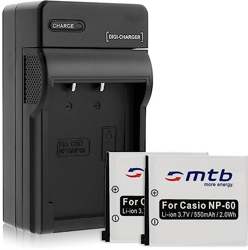 2 Akkus + Ladegerät (KFZ, Netz) für Casio NP-60 / Exilim EX-FS10 S10 S12 Z22 Z25 Z29...Siehe Liste