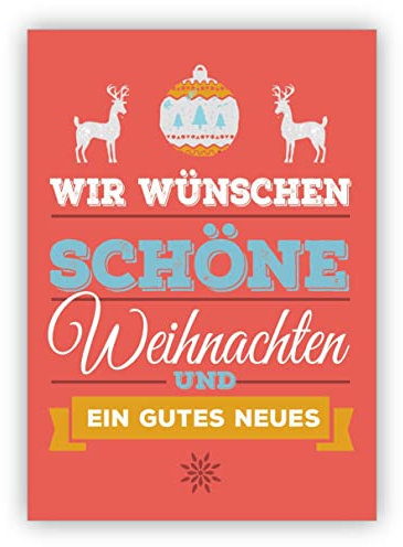 Weihnachtskarten 10x Edle Typo Weihnachtsgrüße mit Hirschen auf rot: Wir wünschen schöne Weihnachten und ein gutes Neuer für Kunden • Grußkarten Set mit Umschlägen zum Fest der Liebe