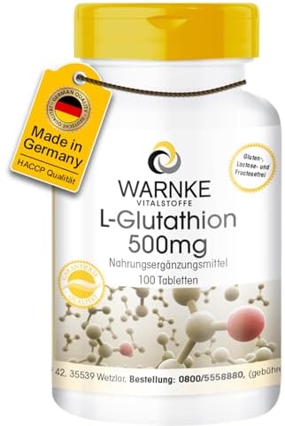L-Glutathion 500mg - 100 Tabletten - Reduziert, hochdosiert & vegan | Warnke Vitalstoffe - Deutsche Apothekenqualität