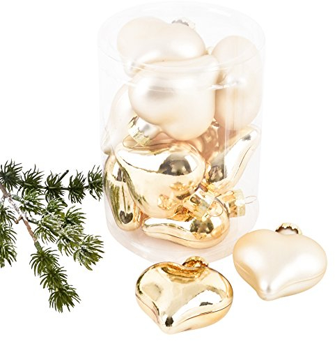 Weihnachtskugel Herz Premium 10er Set Glas 6x5x3cm Xmas Baumschmuck (Gold)