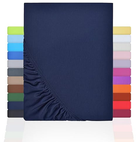 NatureMark Jersey Spannbettlaken, Spannbetttuch 100% Baumwolle in vielen Größen und Farben MARKENQUALITÄT ÖKOTEX Standard 100 | 200x220 cm +40 Steg - Navy blau