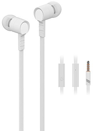 Heavy Bass 3.5mm In Ear Wired Hands Free Earphones with Built in Mic Microphone and Multi Function Button for Apple iPod Nano 7 (7th Generation) - White