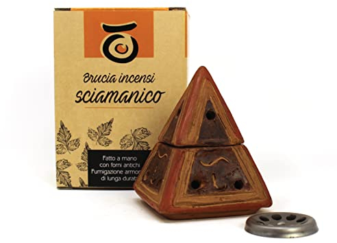 PALOSANTO - Brucia incenso Palo Santo - Porta incenso in Terracotta modello Piramide - Bruciaincenso per Grani, Coni e Trucioli - Realizzato Artigianalmente in Ecuador