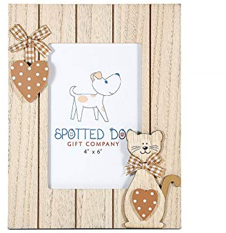 SPOTTED DOG GIFT COMPANY Bilderrahmen mit Katzenmotiv, 10x15 Haustier Fotorahmen aus Holz, Tierfotorahmen, Katze Haus Dekoration, Geschenke für Katzenliebhaber Katzenmama, Braun
