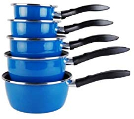 magnefesa Lot de 5 casseroles émail Bleu Induction Interieur facon Pierre