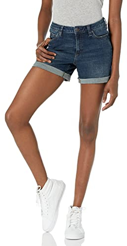 Amazon Essentials Damen Jeansshorts In Schmaler Passform Mit Mittelhohem Bund, 10 cm, Dunkles Jeansblau, 36