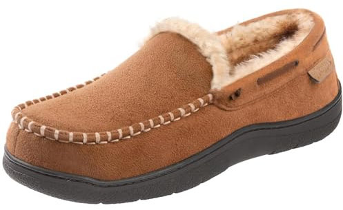 Zigzagger Men's Slippers Moccasin Memory Foam House Shoes Cozy Anti-Skid Slip On House Slippers for Men Soft Indoor/Outdoor,Tan,12 UK