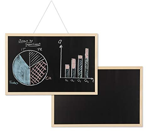 Relaxdays 2 x Kreidetafel mit Holzrahmen, abwischbare Tafel, Büro Memoboard, Wandtafel zum Aufhängen, 40 x 60 cm, schwarz