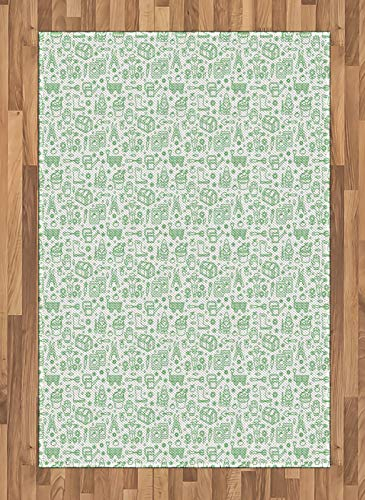 ABAKUHAUS Vogelscheuche Teppich, Outline Garten, Deko-Teppich Digitaldruck, Färben mit langfristigen Halt, 120 x 180 cm, Farn-Grün Weiß