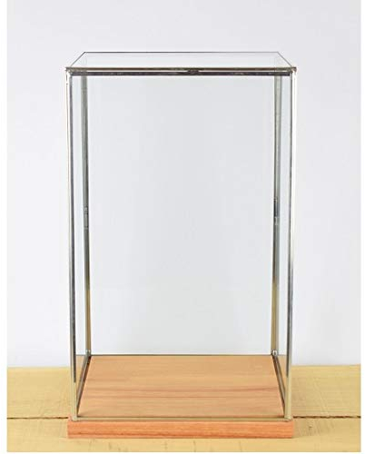 EMH Vitrine fabriquée à la main en verre et métal argenté avec base en bois 42 cm