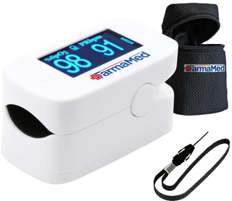 FARMAMED Multifunktion 3 in 1 Pulsoximeter, Oximeter, Professionelles Pulsoximeter für Sauerstoffsättigung, Herzfrequenz und Perfusionsindex, drehbares XXL OLED-Display, mit Schutzbehälter