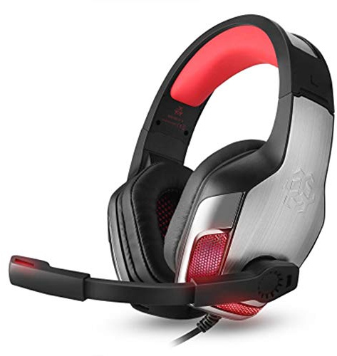 LCSD wireless earbuds Headsets Bass Gaming Headphones with Mic LED Light for Mobile Phone PC Xbox PC Laptop (Color : Red)