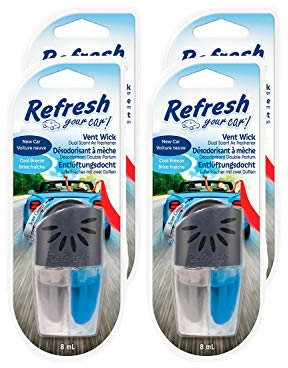 Refresh your car - Ambientador de Coche con Fragancia, Olor y Esencias a New Car y Brisa Marina. Ambientador de Coche de Difusor Dual de Aire Acondicionado - Pack 4